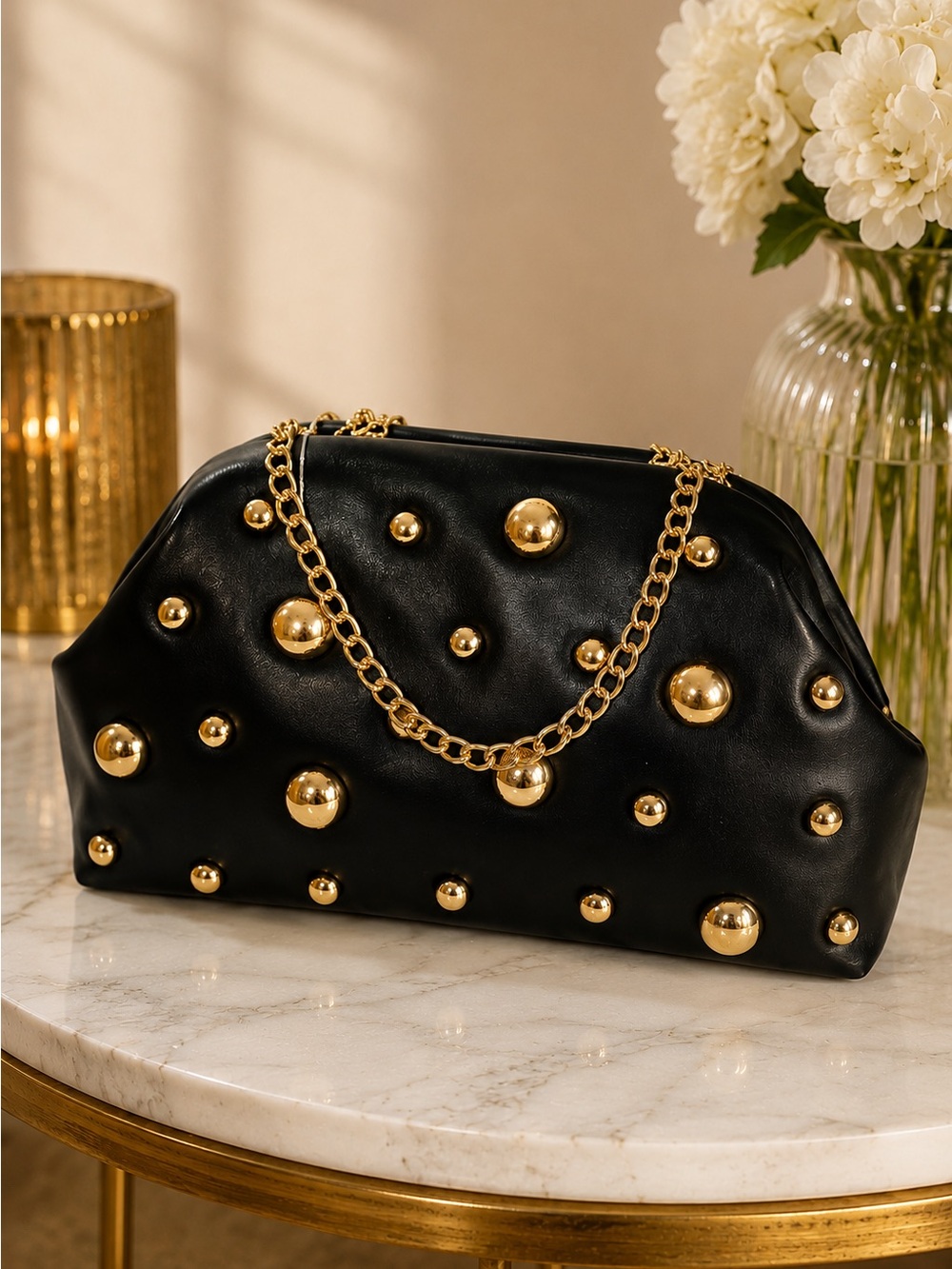 NWT A New Day Black Studded Clutch Gold Chain Convertible Evening Bag